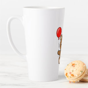 Cute Teddy Bear with Red Balloons Adorable Cartoon Latte Mug
