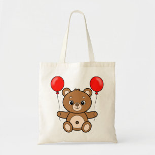 Cute Teddy Bear with Red Balloons Adorable Cartoon Tote Bag