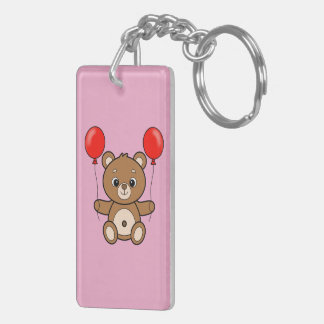 Cute Teddy Bear with Red Balloons Cartoon Key Ring