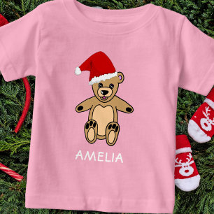 Cute Teddy Bear with Santa Hat Christmas Baby T-Shirt