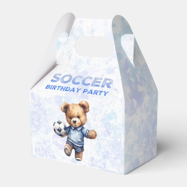 Cute Teddy Bear with Soccer Birthday Party Favour Box (Front Side)