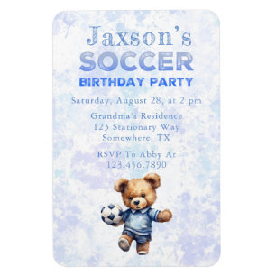 Cute Teddy Bear with Soccer Birthday Party Invite Magnet