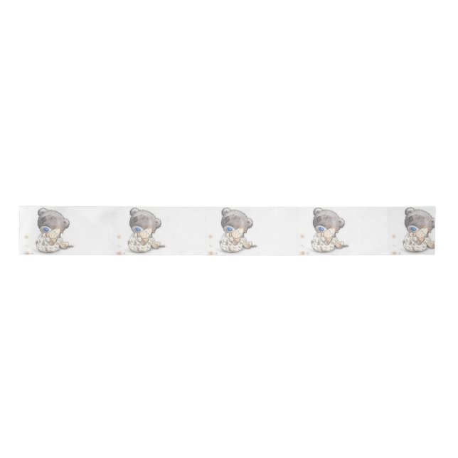 Cute teddy bear with toy customizable satin ribbon (Front)