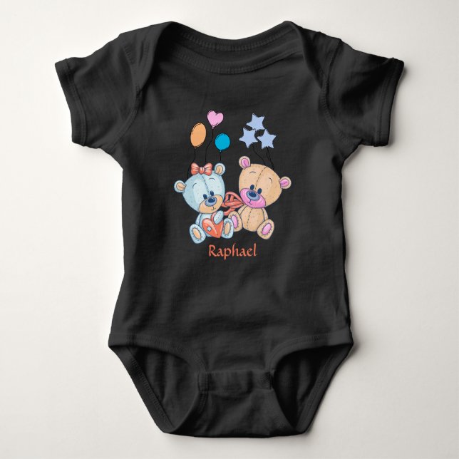 Cute Teddy Bears and Balloons Illustration Baby Bodysuit (Front)