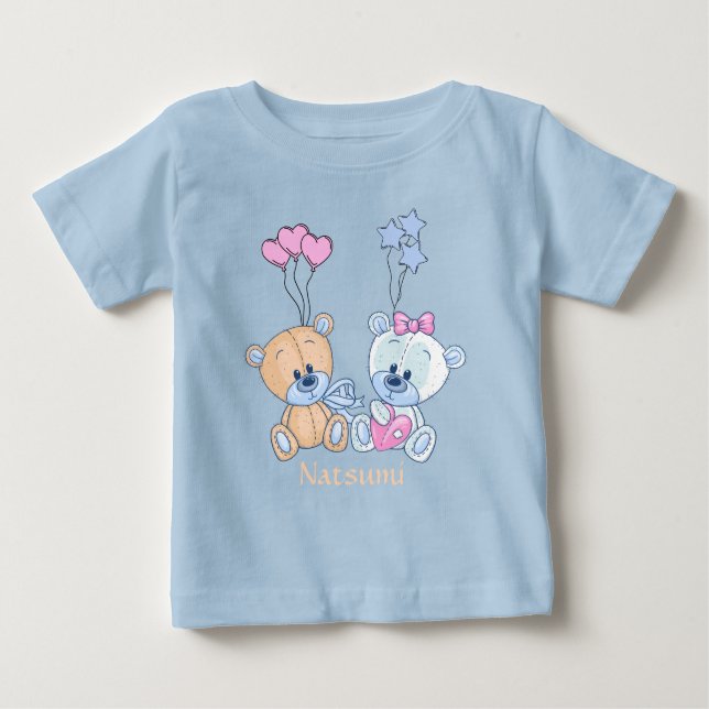 Cute Teddy Bears and Balloons Illustration Baby T-Shirt (Front)