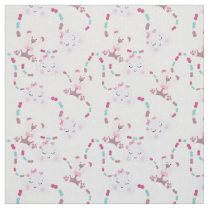 Cute Teddy Bears and Clouds Baby Girl Pattern Fabric