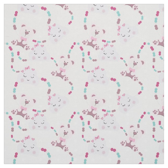 Cute Teddy Bears and Clouds Baby Girl Pattern Fabric (Swatch)