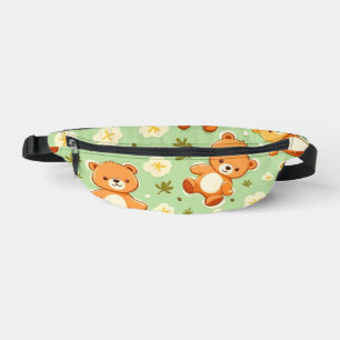 Cute teddy bears and leaves pattern green bum bags