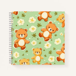 Cute teddy bears and leaves pattern green notebook