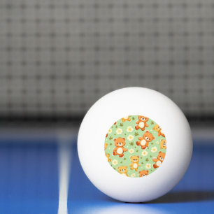 Cute teddy bears and leaves pattern green ping pong ball