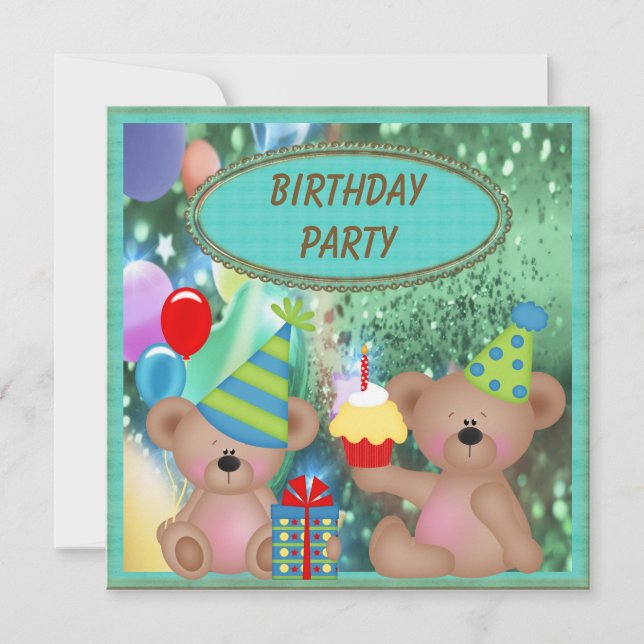 Cute Teddy Bears Birthday Party Invitation (Front)