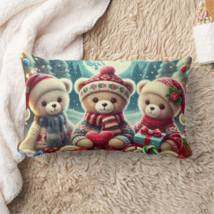 Cute Teddy Bears Christmas Lumbar Cushion