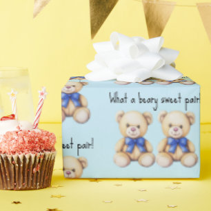 Cute Teddy Bears, Custom Twin Boys Baby Shower  Wrapping Paper