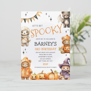 Cute Teddy Bears Halloween Birthday Party Invite
