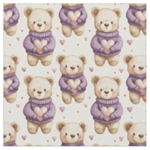 Cute Teddy Bears in Purple Sweaters Fabric