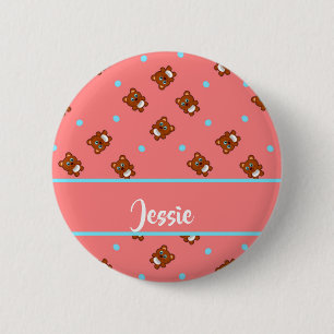 Cute teddy bears on pink 6 cm round badge