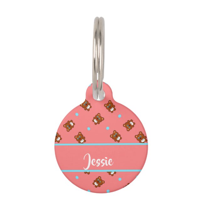 Cute teddy bears on pink pet tag (Front)