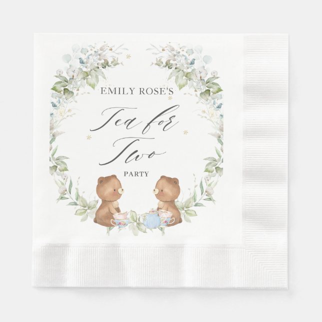 Cute Teddy Bears Tea for Two 2nd Birthday Party  Napkin (Front)
