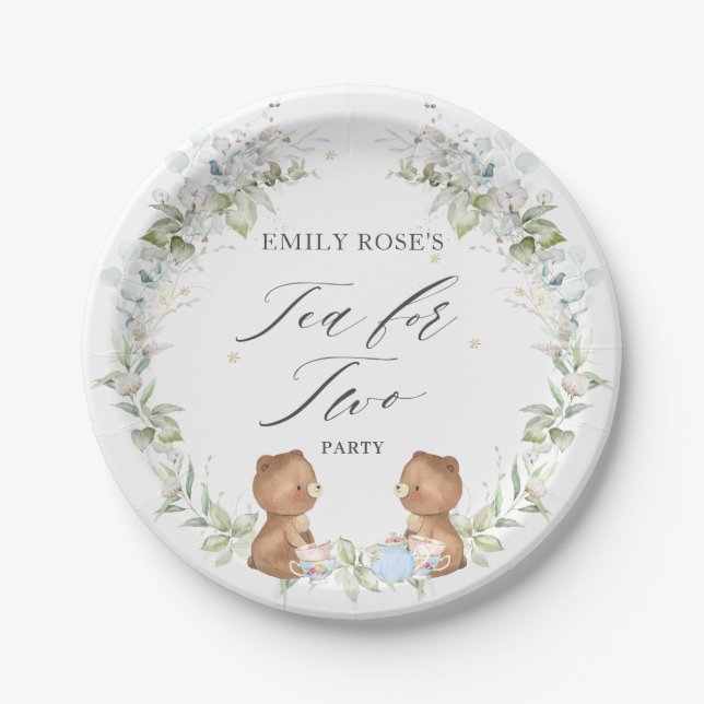 Cute Teddy Bears Tea for Two 2nd Birthday Party   Paper Plate (Front)
