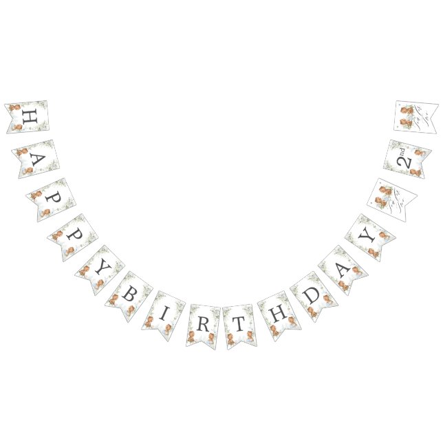 Cute Teddy Bears Tea Party 2nd Birthday Two Decor  Bunting (All)