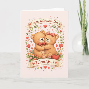 Cute Teddy Bears Valentine’s Day Illustration  Card