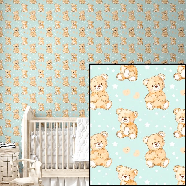 Cute Teddy Bears White Stars on Soft Green Wallpaper (Creator Uploaded)