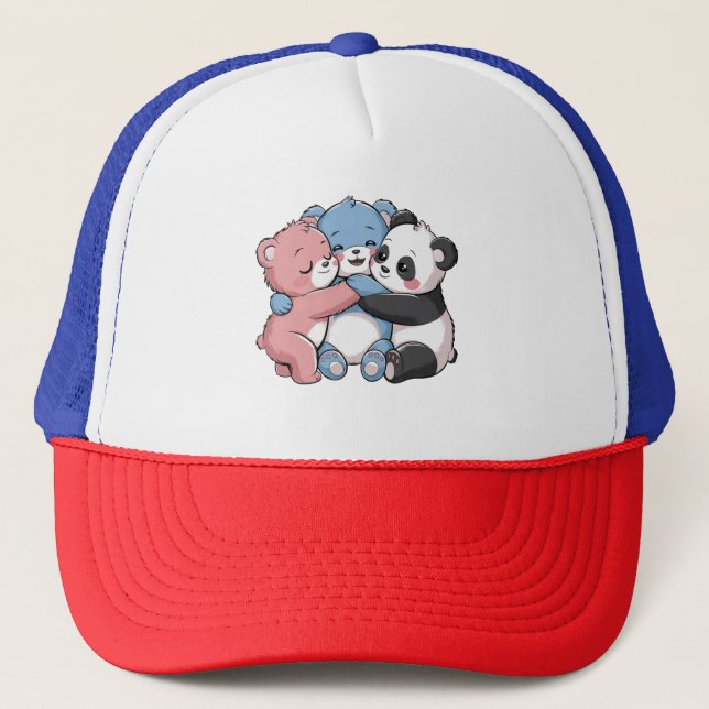 Cute Teddy Bears with Panda Trucker Hat (Front)