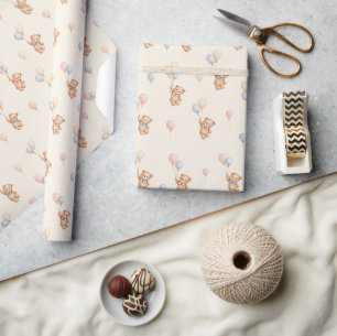 Cute Teddy Bears with Pastel Balloons Baby Wrappin Wrapping Paper