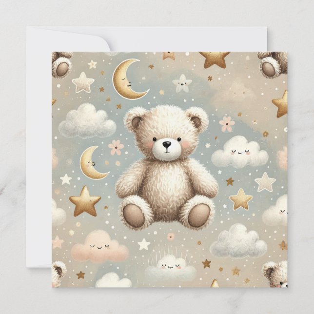 Cute Teddy Birth Announcement or Invitation (Front)