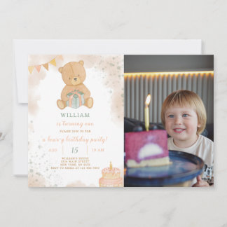 Cute Teddy Birthday Invitation With Photo