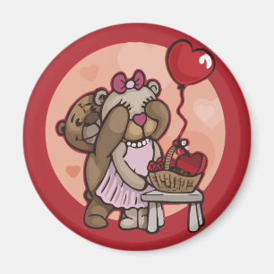 Cute teddy couple in red magnet