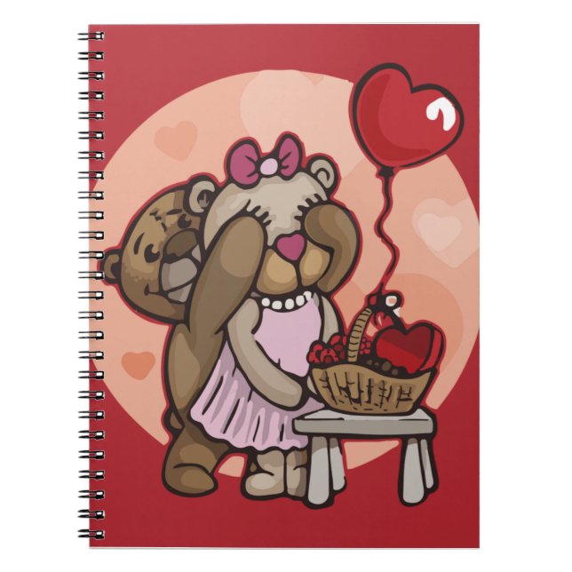 Cute teddy couple in red spiral notebook (Front)