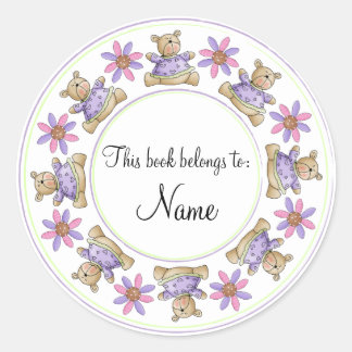 Cute teddy design border classic round sticker