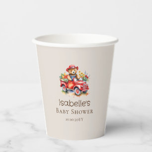 Cute Teddy Locally Grown Baby Shower Red Pickup Paper Cups