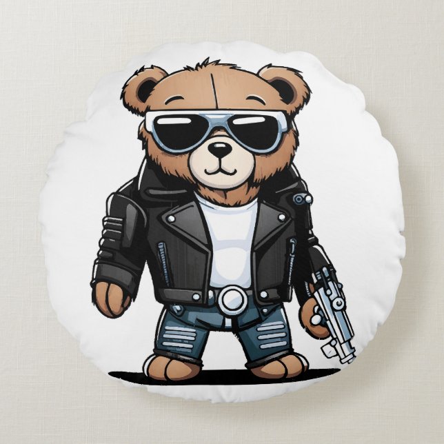 Cute Teddy Memes Round Cushion (Front)