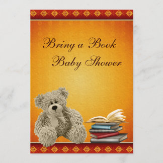 Cute Teddy Neutral Bring a Book Baby Shower Invitation