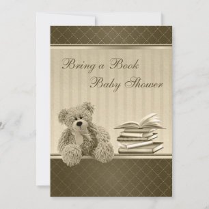 Cute Teddy Neutral Bring a Book Baby Shower Invitation