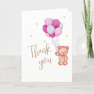 Cute Teddy Pink Balloon Thank You Baby Shower Card