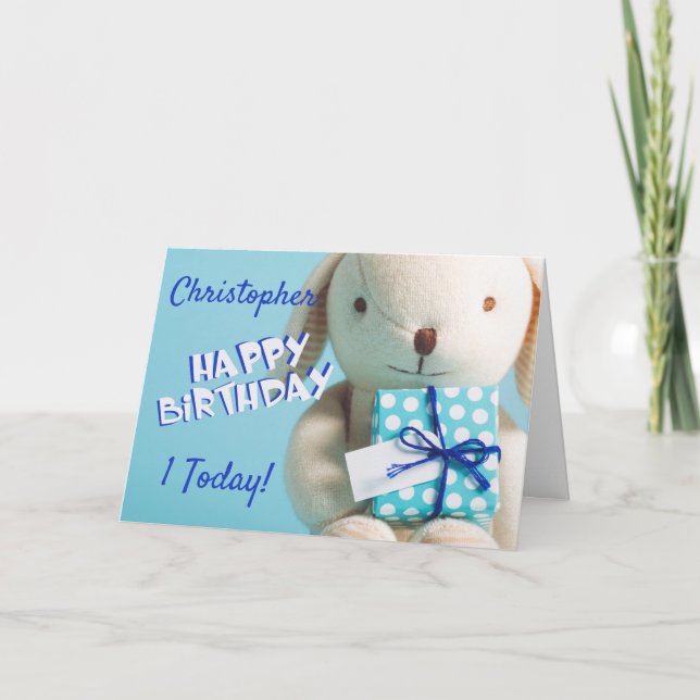 Cute Teddy Rabbit 1st Birthday Card (Front)
