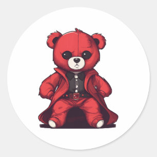 Cute teddy red boy classic round sticker