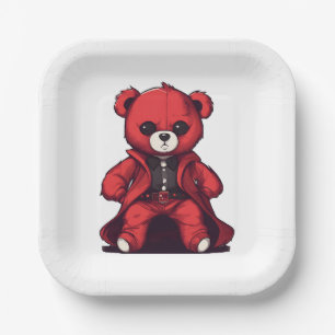 Cute teddy red boy paper plate