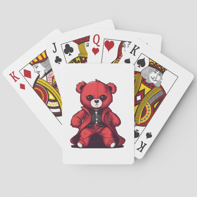 Cute teddy red boy playing cards (Back)
