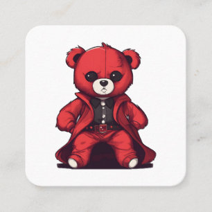 Cute teddy red boy square business card