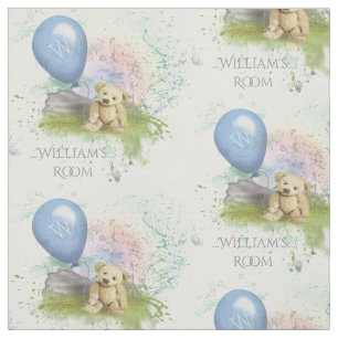 Cute Teddy's Blue Balloon Baby Boy Nursery Fabric