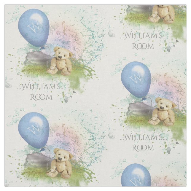 Cute Teddy's Blue Balloon Baby Boy Nursery Fabric (Swatch)