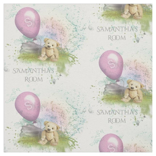 Cute Teddy's Pink Balloon Baby Girl Nursery Fabric (Swatch)