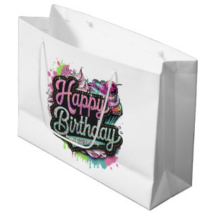 Cute teen girls Happy Birthday  Large Gift Bag