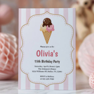 Cute Teen Girls Ice Cream Birthday Party Invitation