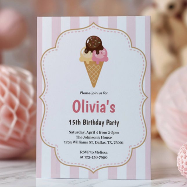 Cute Teen Girls Ice Cream Birthday Party Invitation (Creator Uploaded)