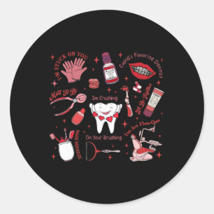 Cute Teeth Dental Squad Crew Valentine Day Ortho B Classic Round Sticker